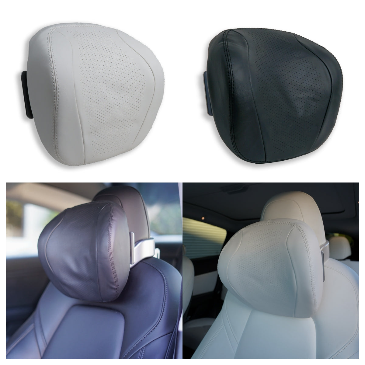 BASENOR Tesla Headrest Pillow Comfortable Neck Pillow Support Cushion  Three-Section Adjustable Strap Soft Leather for Driving 2016-2024 Model 3  Model