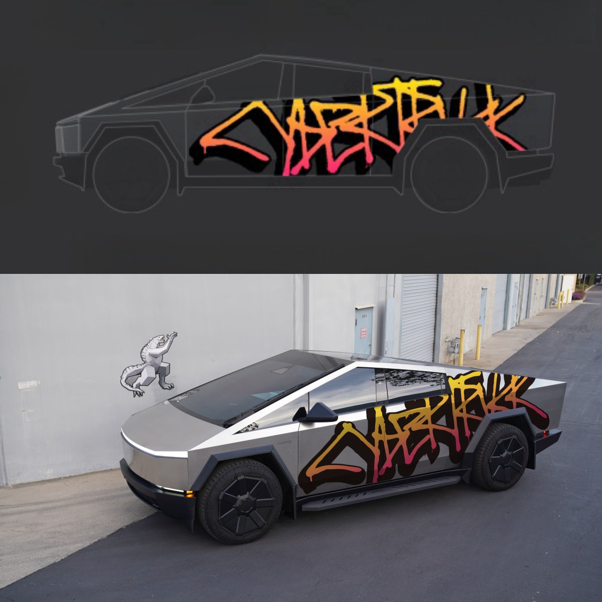 TESPLUS Custom Vinyl Wrap for Cybertruck - Graffiti Orange