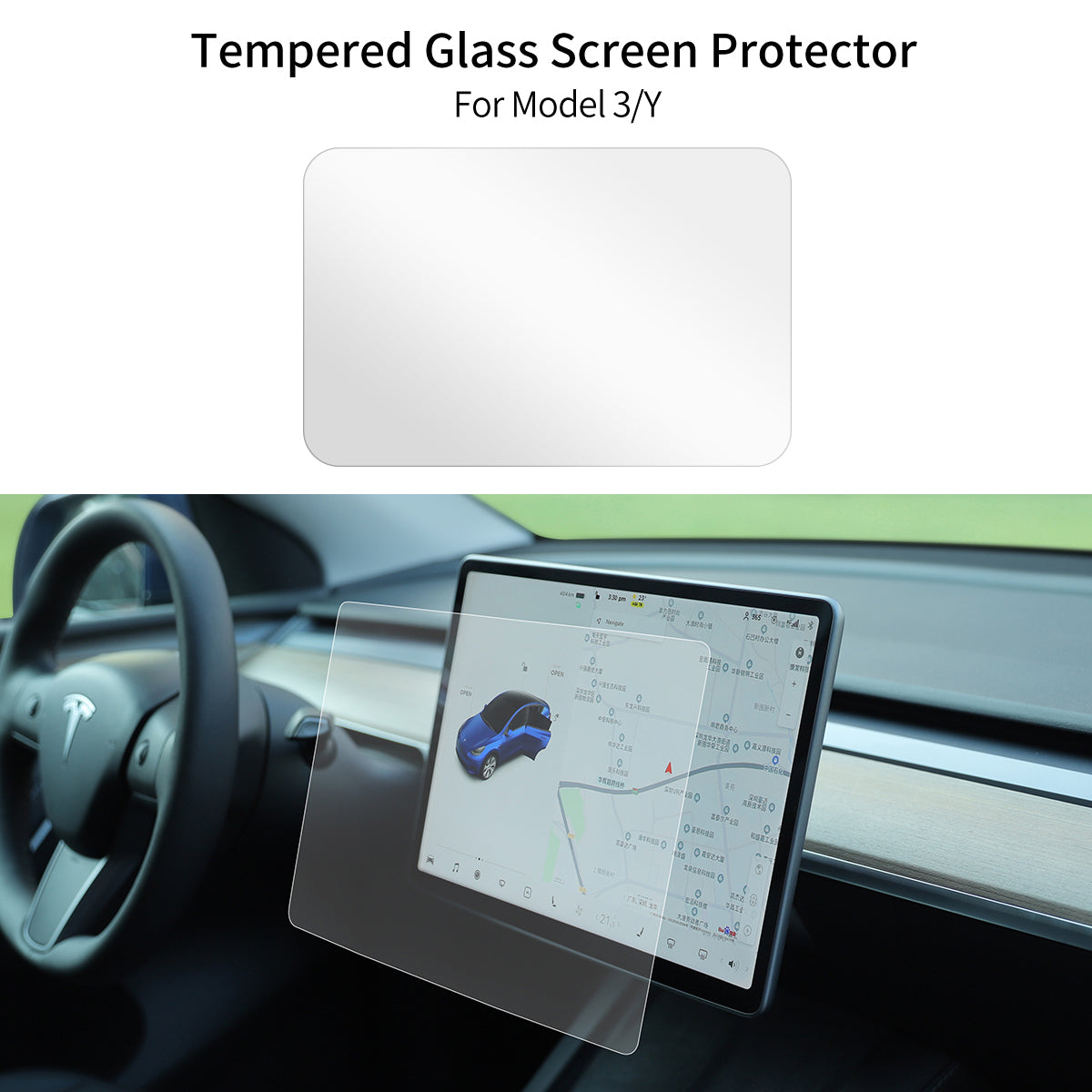 TPARTS Tempered Glass Screen Protector for Model 3 & Y, Glossy