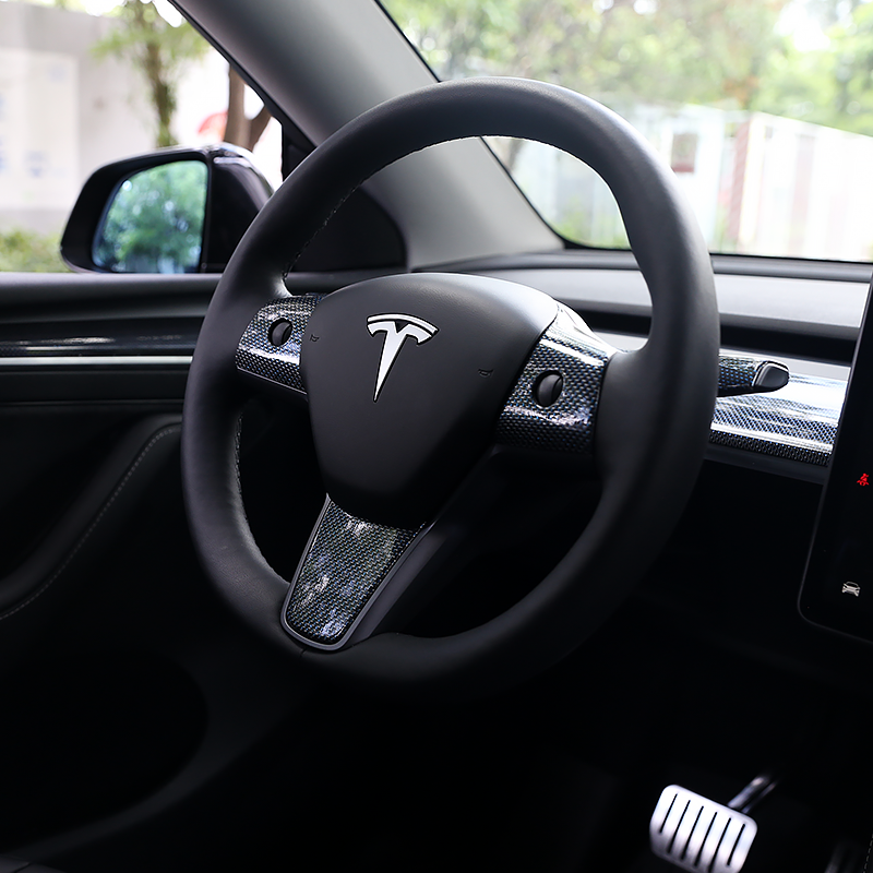 Telsa Model 3 Y Real Carbon Fiber Steering Wheel Cover Tesla Accessori -  EVBASE-Premium EV&Tesla Accessories